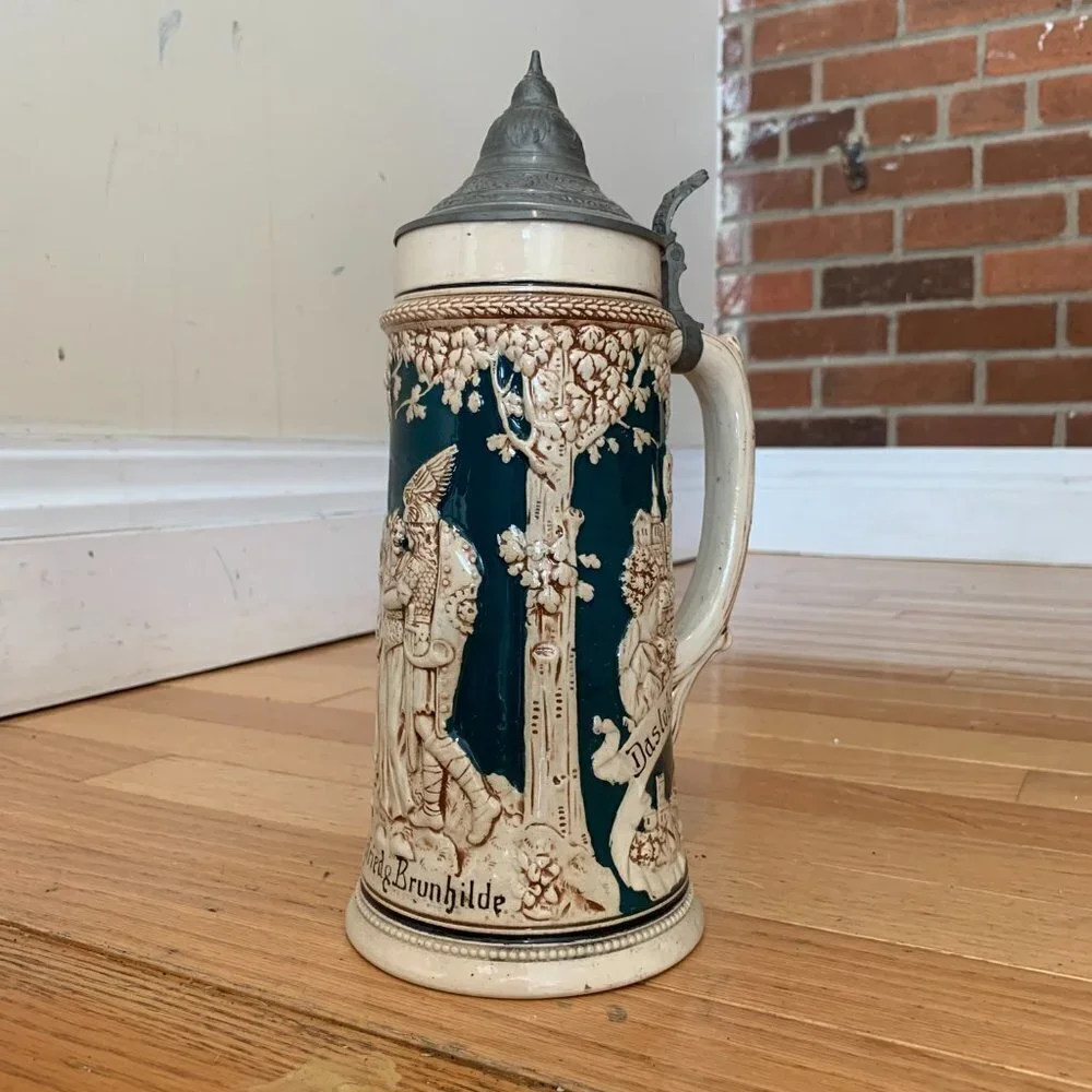 Vintage German Beer Stein Handgemalt with Pewter Lid - Picture 7 of 13